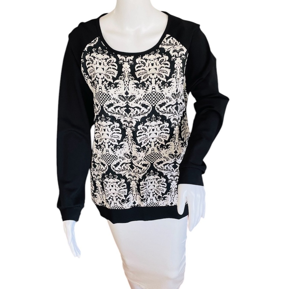 Collective Concepts Women Long Sleeve Top Blouse  Round Neck Size M Black New
